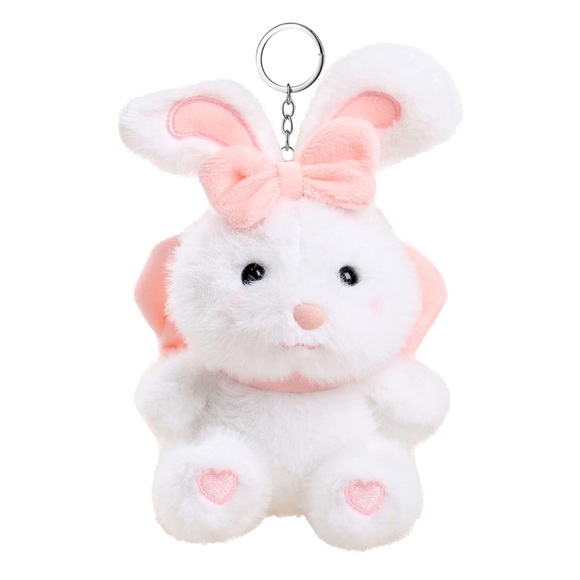 Cute White and Pink Bunny Keychain NWOT - Picture 1 of 8
